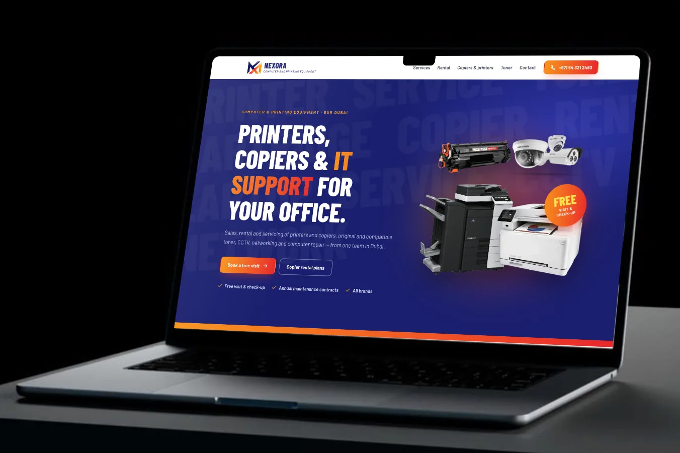 Nexora website shown on a laptop