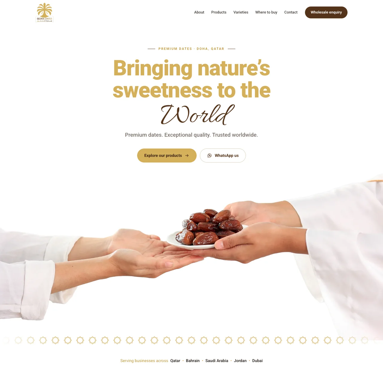 Homepage of the Sedra Dates website